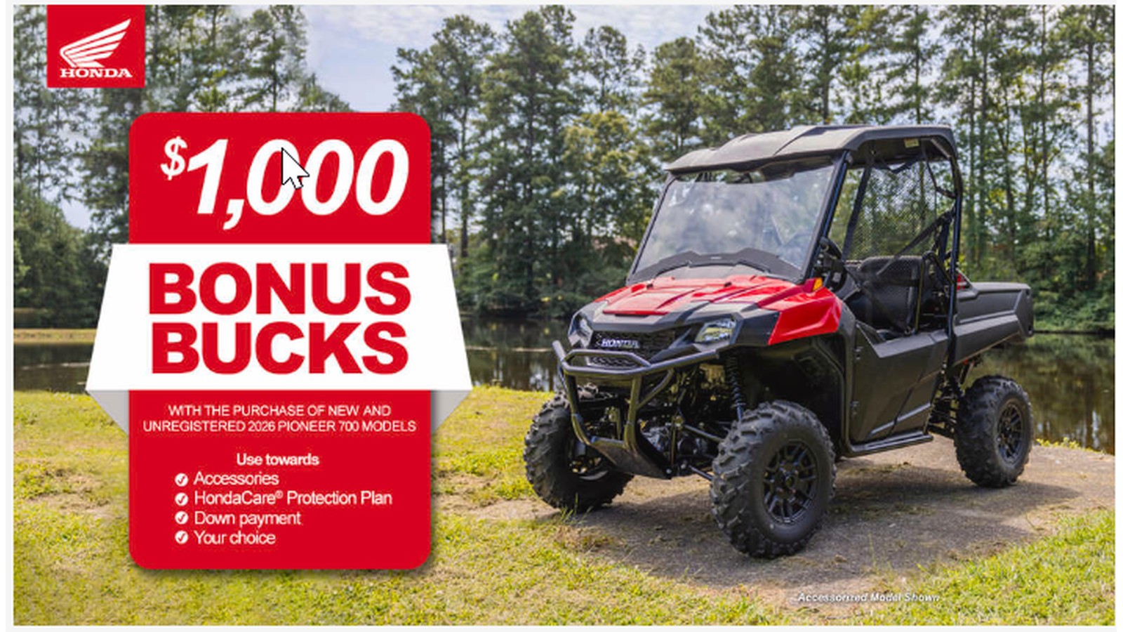 Honda - $1,000 Bonus Bucks on 2026 Pioneer 700